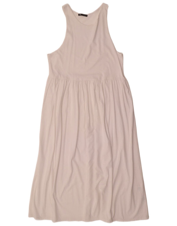 Zara Damen Ärmelloses Maxikleid UK 18 XL Weiße Baumwolle