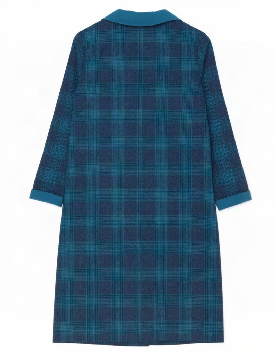 Vintage Damen Zweireihiges Etuikleid UK 14 Mittelblau kariert