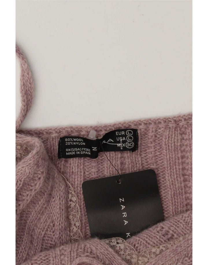 Zara Damen Crop Knit Cami Top UK 14 Große rosa Wolle