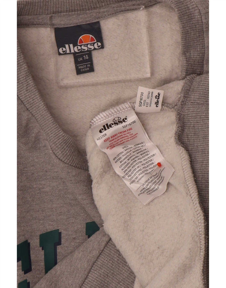 Ellesse Womens Oversized Crop Graphic Sweatshirt Pullover UK 14 Large Grau