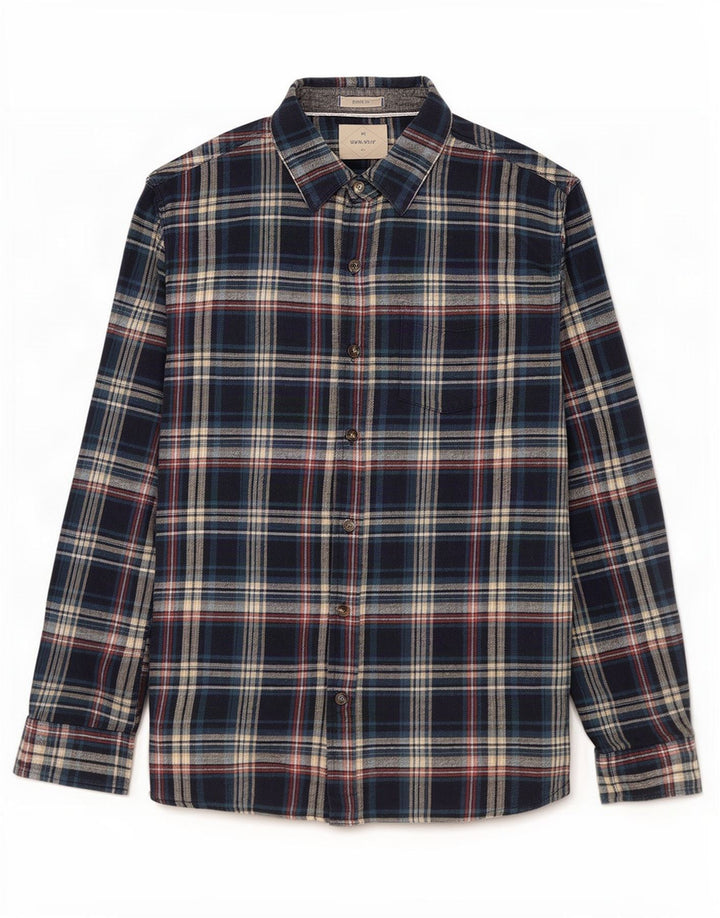 White Stuff Herren-Flanellhemd aus mittelblau karierter Baumwolle