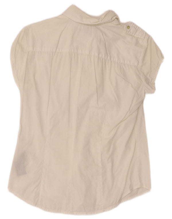 Tommy Hilfiger Damen Militär-Kurzarmhemd UK 6 XS Weiße Baumwolle