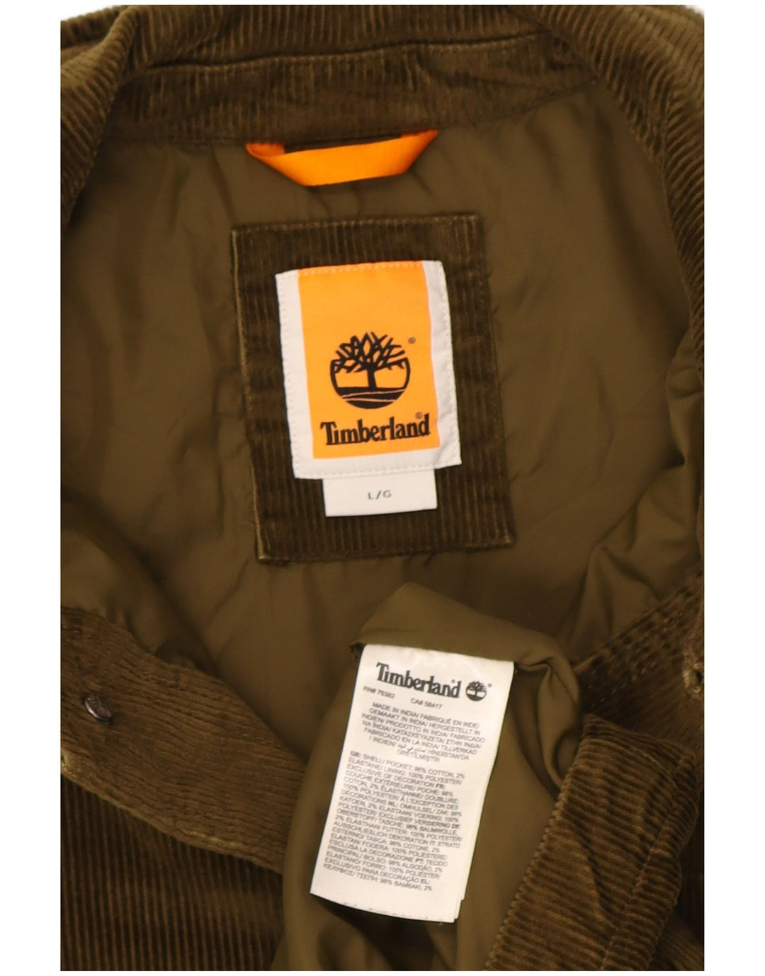 Timberland Herren Cordjacke UK 40 Large Khaki Baumwolle