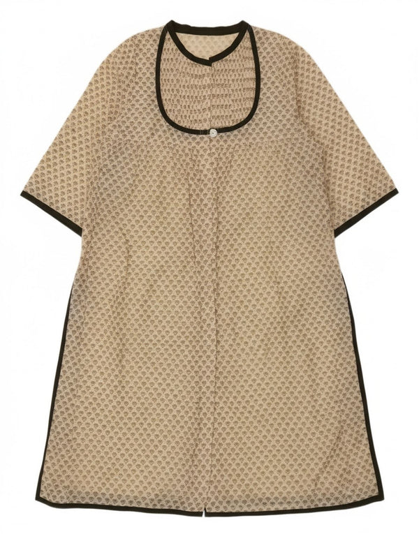 Vintage Damen Langarm-Maxikleid UK 14 Große beige geblümte Seide