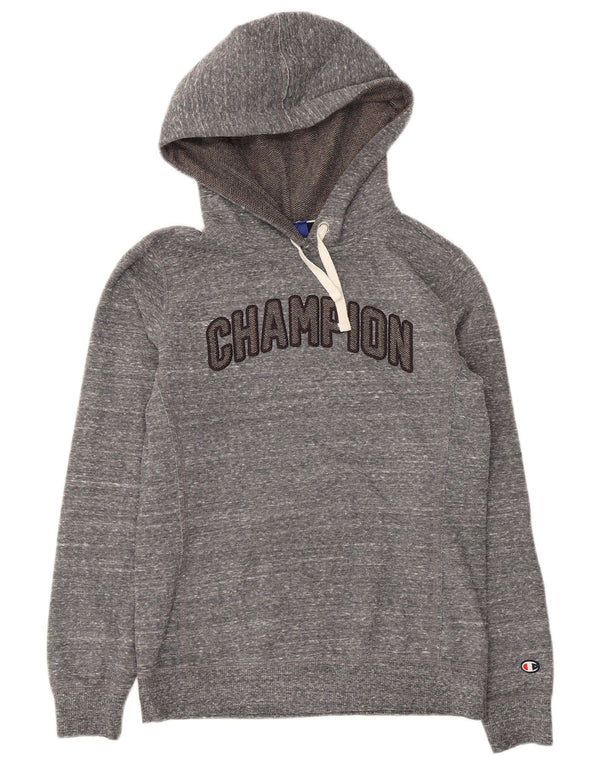 Champion Womens Graphic Hoodie Pullover UK 12 Mittelgrau geflecktes Polyester