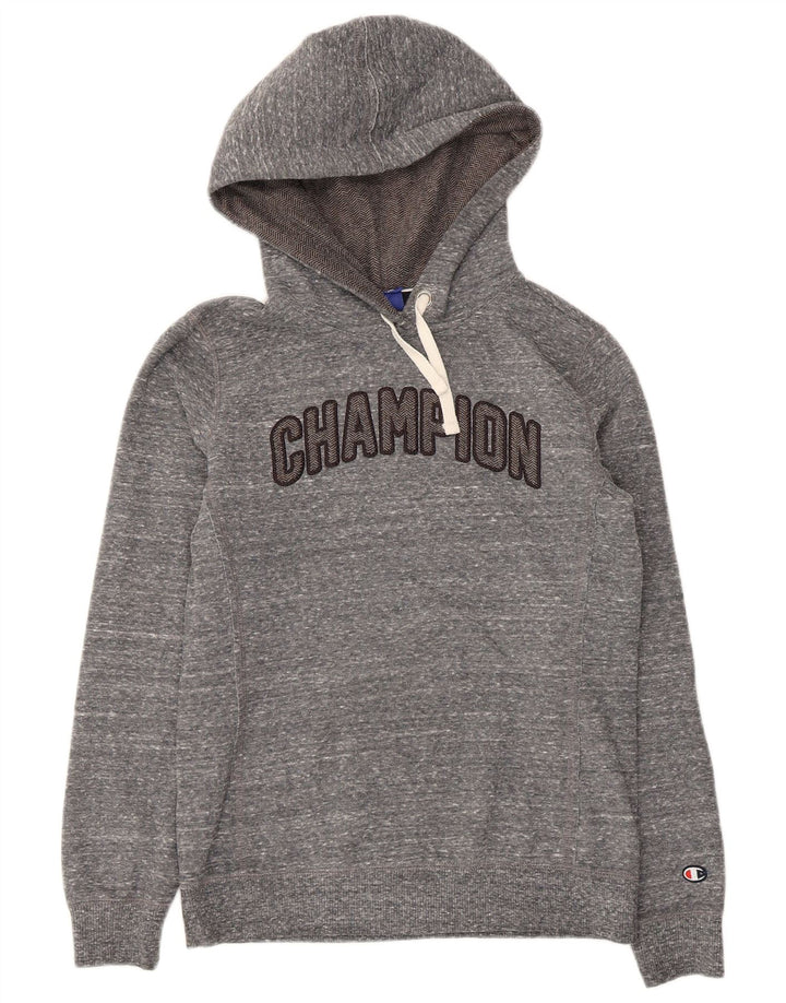 Champion Womens Graphic Hoodie Pullover UK 12 Mittelgrau geflecktes Polyester