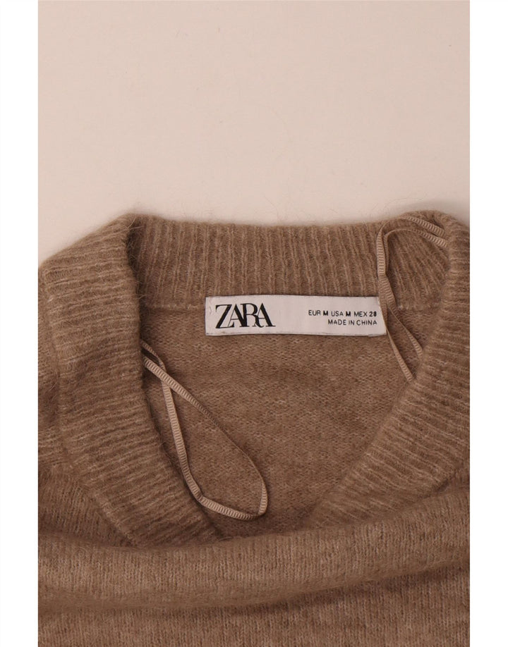 Zara Damen-Pullover mit U-Boot-Ausschnitt, UK 14, mittelbeigefarbenes Polyamid
