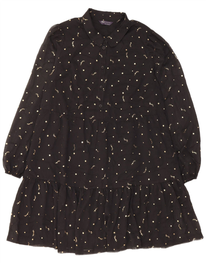 Marks & Spencer Damen-Kleid mit abstraktem Muster, gestuft, Gr. 14, mittelschwarz
