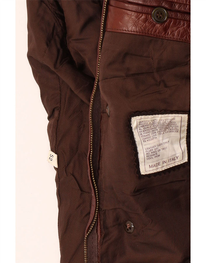 VINTAGE Damen Ledermantel IT 52 2XL Braunes Leder