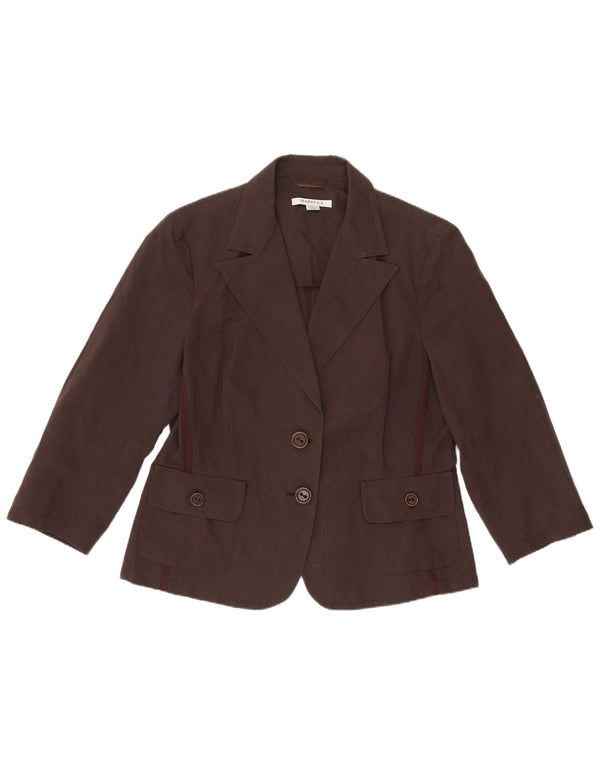 Marella Damen 2-Knopf-Blazerjacke UK 16 Große braune Baumwolle