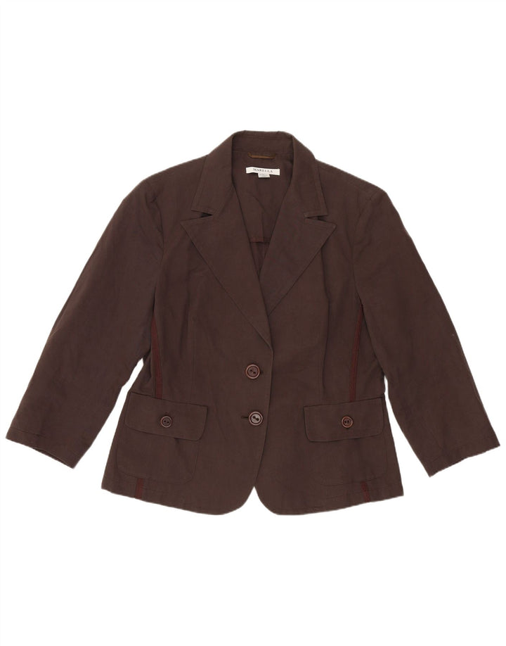 Marella Damen 2-Knopf-Blazerjacke UK 16 Große braune Baumwolle