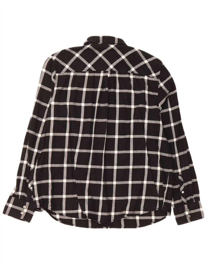 J. CREW Damen Flanellhemd UK 16 Große schwarz karierte Baumwolle