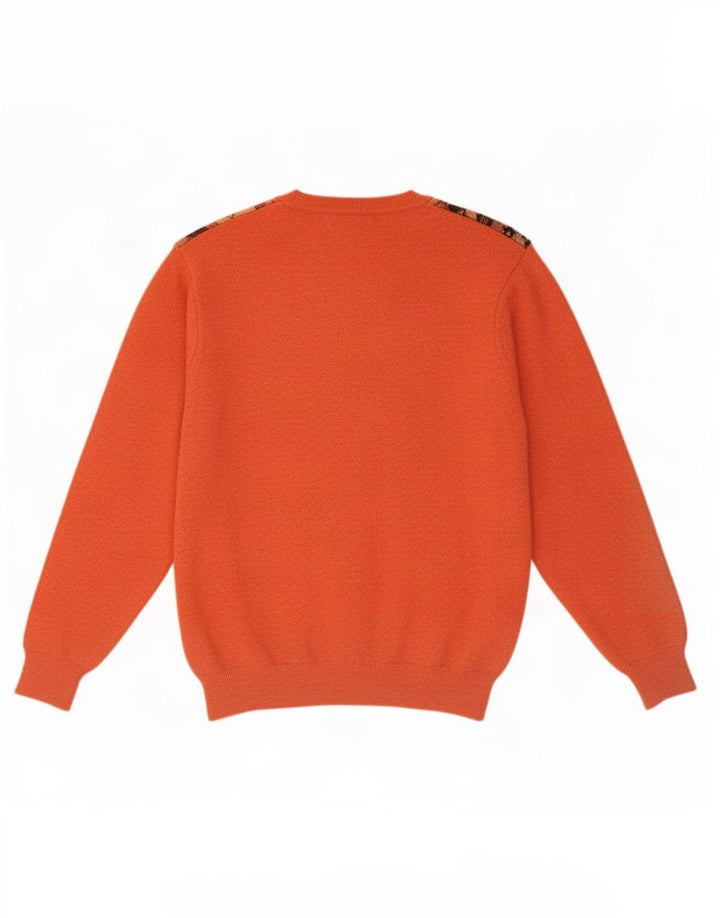 Vintage Herren V-Ausschnitt Pullover Pullover Große Orange Argyle/Diamant Wolle