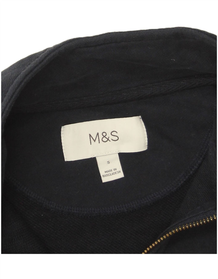 Marks & Spencer Herren-Sweatshirt mit Reißverschluss am Hals, Größe S, Marineblau, Farbblock