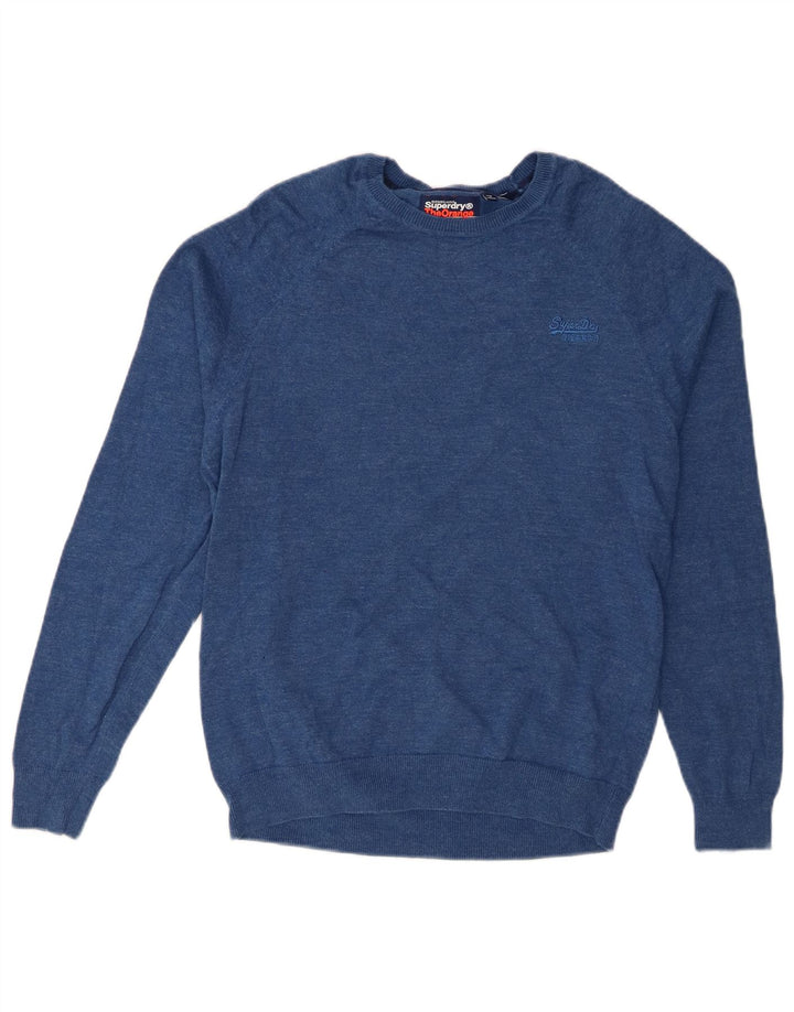 SUPERDRY Herren-Pullover mit U-Boot-Ausschnitt, mittelblaue Baumwolle