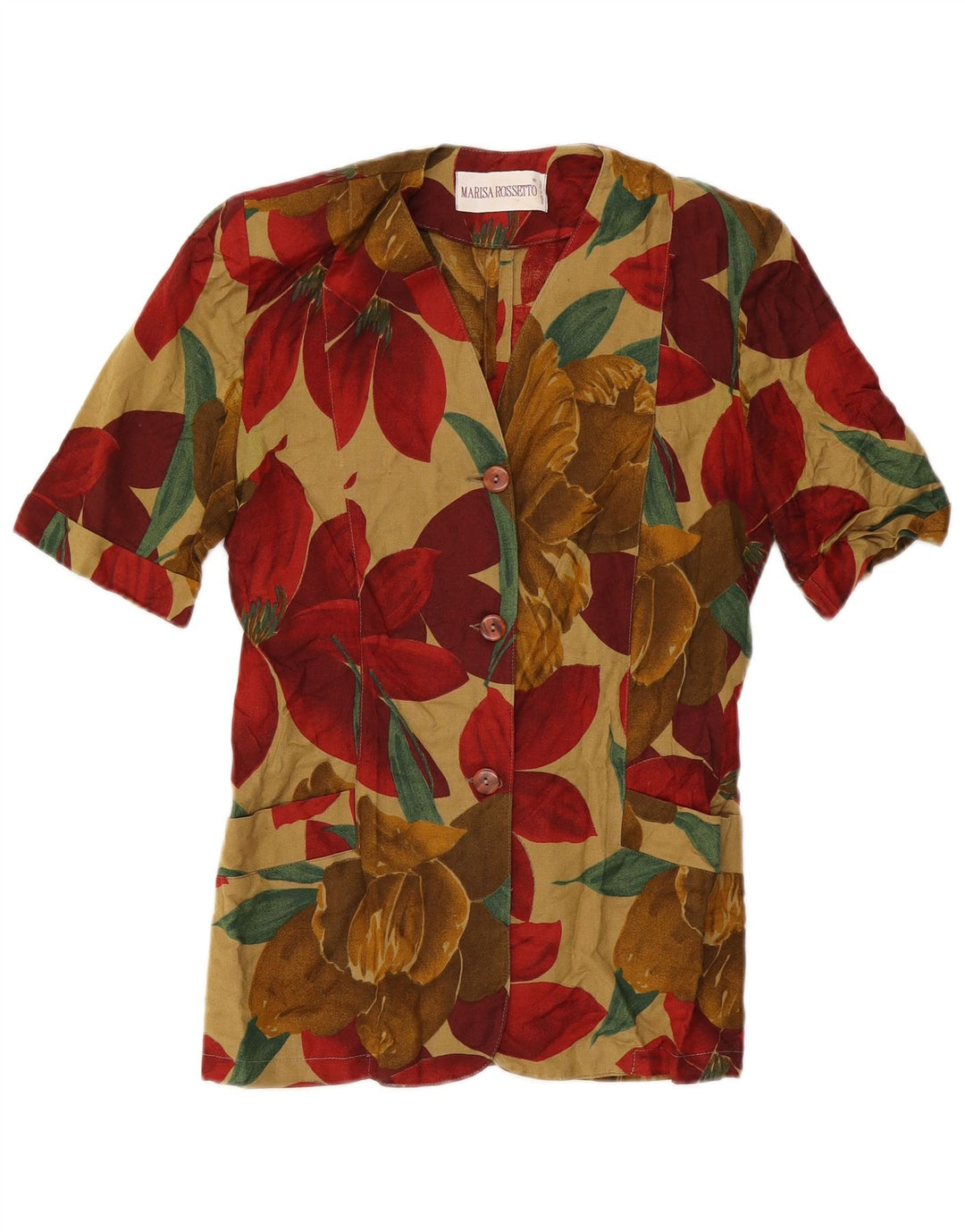 Vintage Damen Kurzärmelige Blazerjacke UK 12 Medium Mehrfarbig Tropic