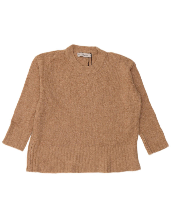 Zara Damen-Pullover, übergroß, Rundhalsausschnitt, Gr. 10, Größe S, Beige, Acryl