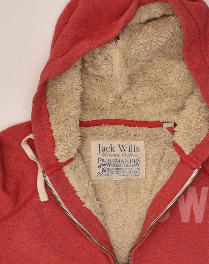 JACK WILLS Womens Sherpa Graphic Zip Hoodie Sweater UK 8 Small Red Cotton | Vintage Jack Wills | Thrift | Second-Hand Jack Wills | Used Clothing | Messina Hembry 