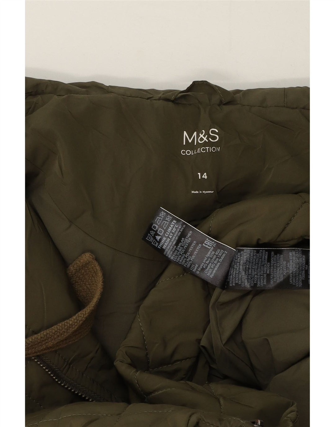 Marks & Spencer Damen Übergroßer, gesteppter Mantel mit Kapuze, Gr. 14, Grün