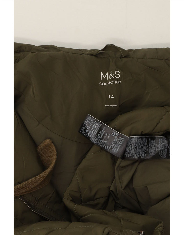 Marks & Spencer Damen Übergroßer, gesteppter Mantel mit Kapuze, Gr. 14, Grün