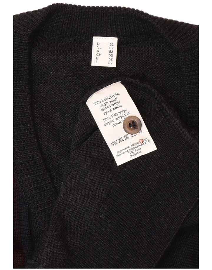 VINTAGE Ärmelloser Herren-Cardigan-Pullover IT 52 Large Grau Argyle/Diamant