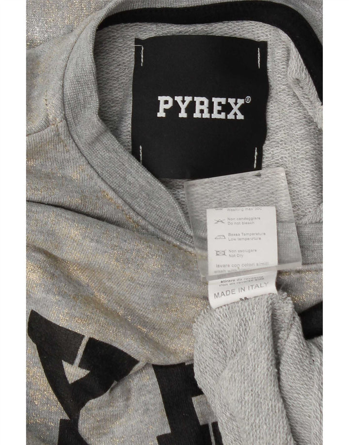 Pyrex Damen Crop Graphic Sweatshirt Pullover UK 14 Mittelgrau Tie Dye