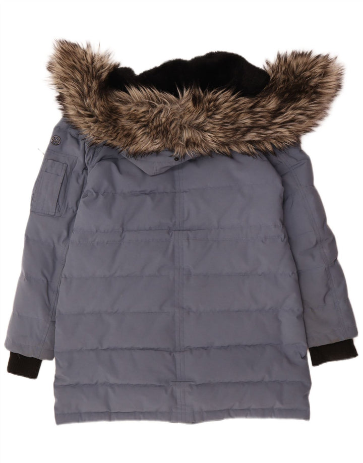 Michael Kors Wattierter Damenmantel mit Kapuze, UK 14, Mittelblau, Polyester