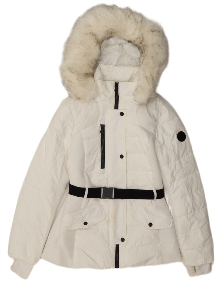 Michael Kors Wattierte Damenjacke mit Kapuze, UK 10, Größe S, Weiß, Polyester