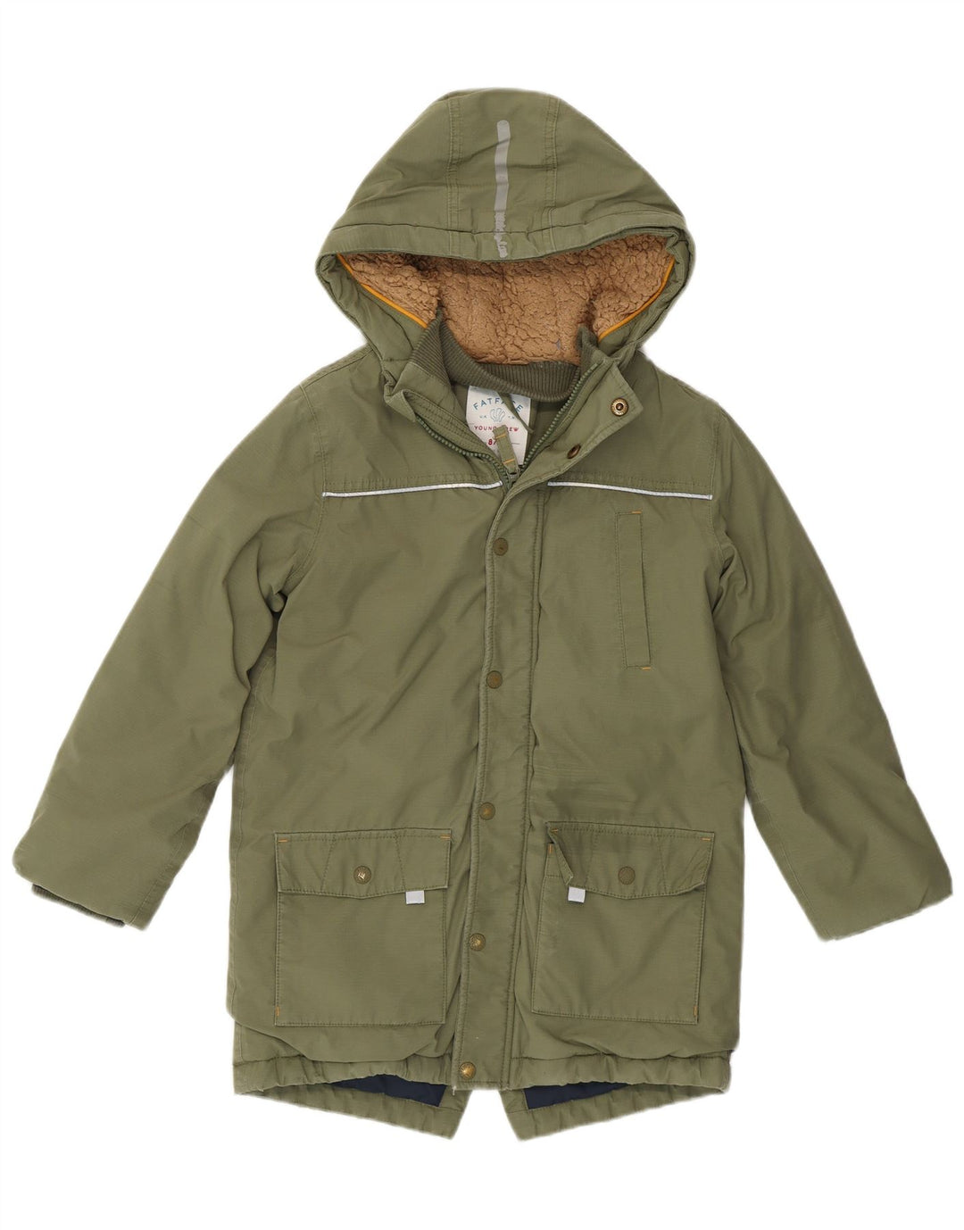 Fat Face Jungen-Parka mit Kapuze, 8–9 Jahre, Khaki, Baumwolle