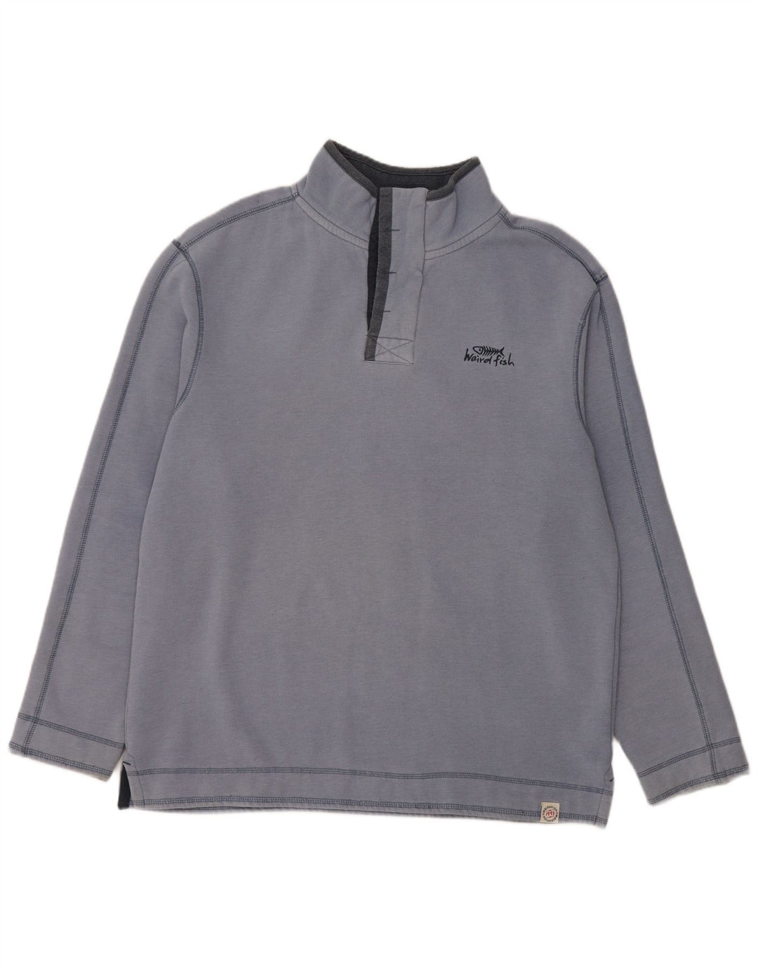 WEIRD FISH Herren-Sweatshirt mit Reißverschluss am Hals, groß, aus blauer Baumwolle