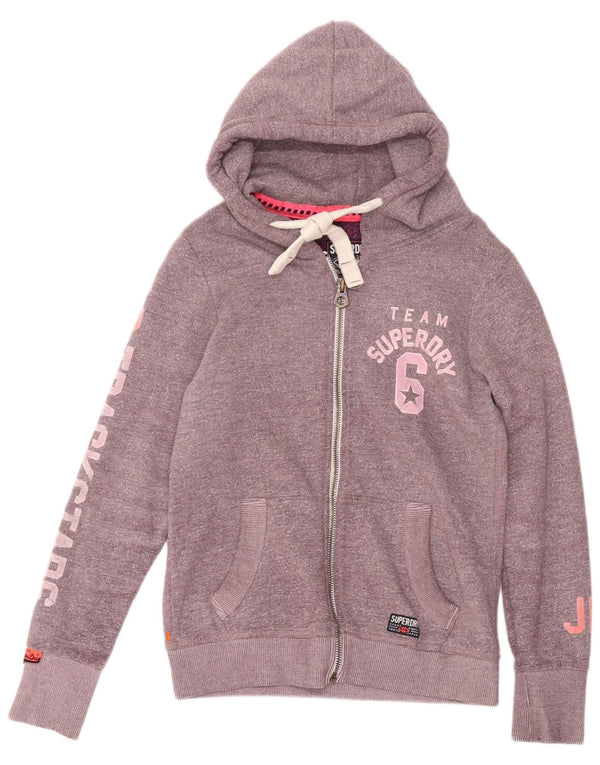 Superdry Damen-Kapuzenpullover mit grafischem Reißverschluss, UK 12, Mittellila meliert