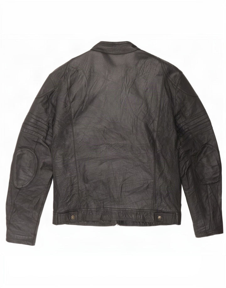 Vintage Herren Leder Racer Jacke IT 54 2XL Schwarz