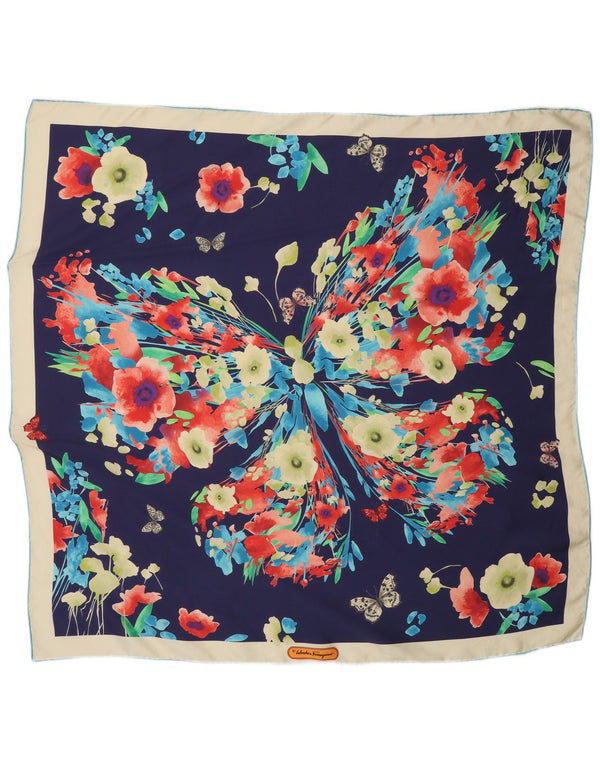 Salvatore Ferragamo Damen-Quadratschal, Einheitsgröße, Marineblau, Blumen-Schmetterling