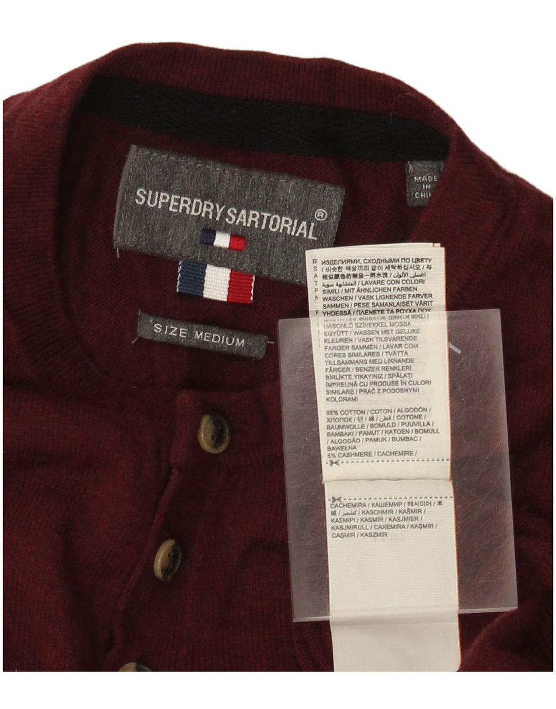 Superdry Herren-Pullover mit Rundhalsausschnitt, mittlerer burgunderroter Baumwolle