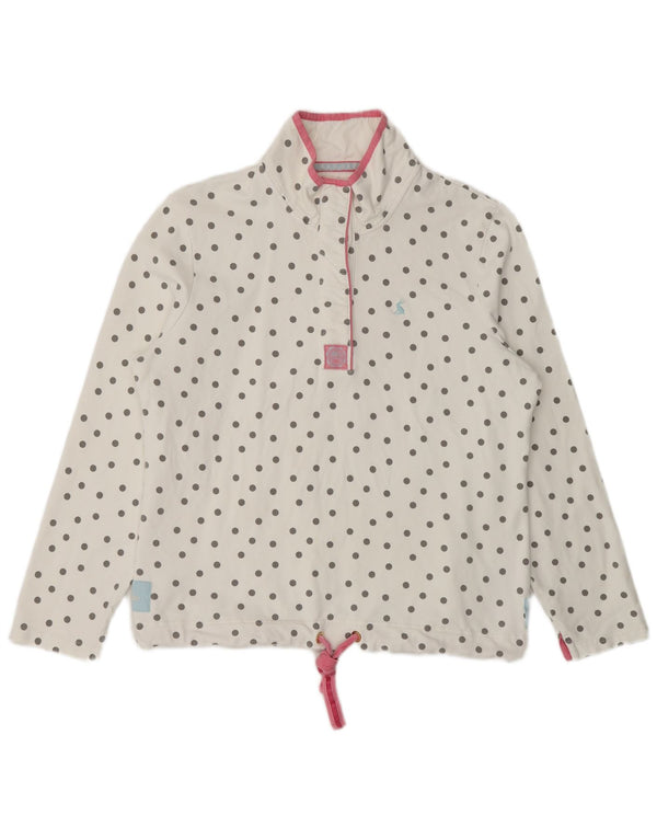 Joules Damen-Sweatshirt mit Reißverschluss am Hals, UK 16, Größe L, weiß, gepunktet, Baumwolle
