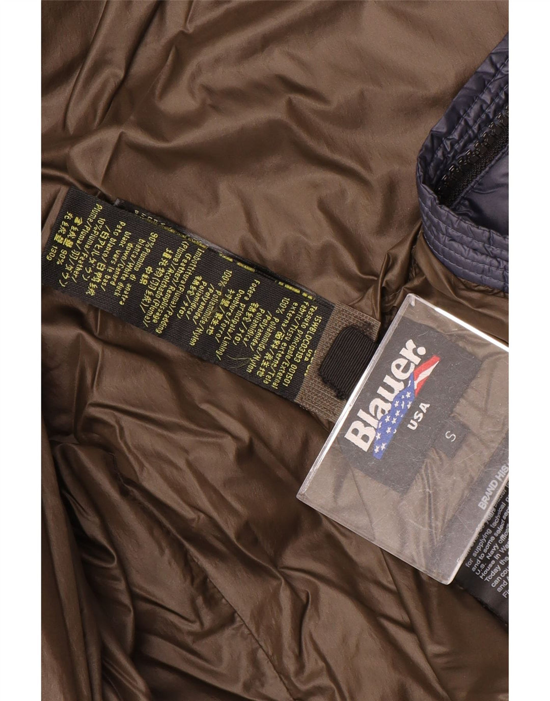 Blauer wattierte Damenjacke mit Kapuze, UK 10, Größe S, marineblaues Nylon