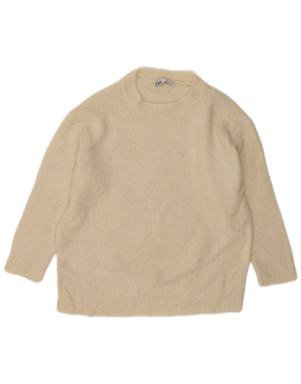 Zara Damen-Pullover, übergroß, U-Boot-Ausschnitt, Gr. 10, Größe S, gebrochenes Weiß