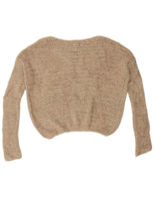 BENETTON Damen-Pullover, übergroß, bauchfrei, U-Boot-Ausschnitt, Gr. 40, Größe L, Beige