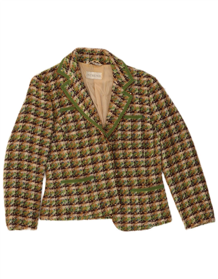 Intrend Damen-Blazer-Jacke, UK 10, klein, grün kariert, Schurwolle