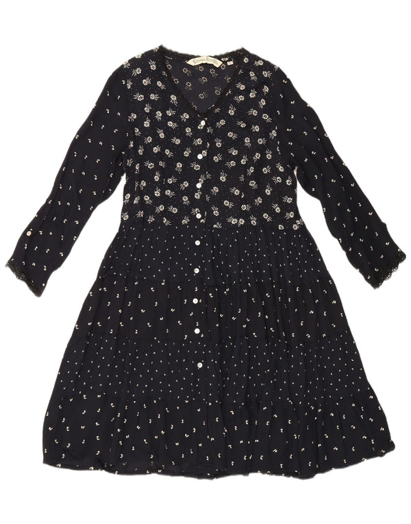Giorgio Kauten Damen Langarm-Stufenkleid UK 12 Mittelschwarz geblümt