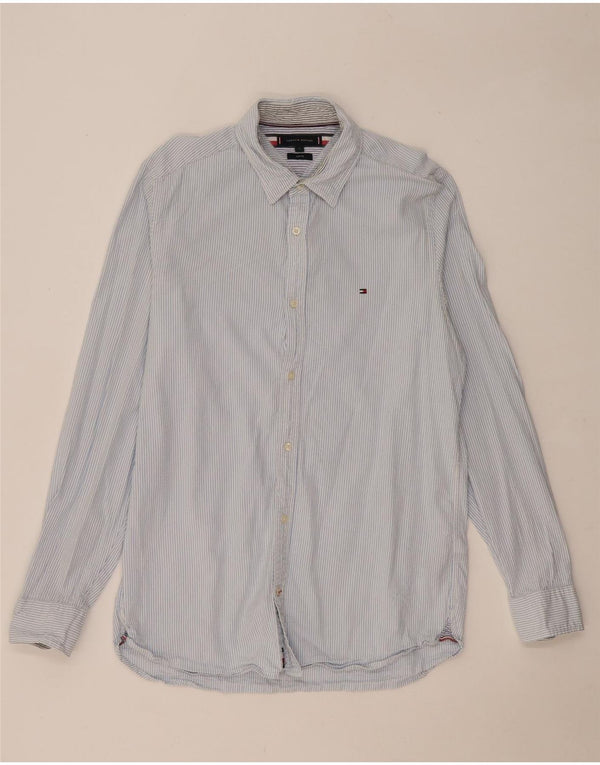 Tommy Hilfiger Herren-Slim-Fit-Hemd, groß, blaue Nadelstreifen-Baumwolle
