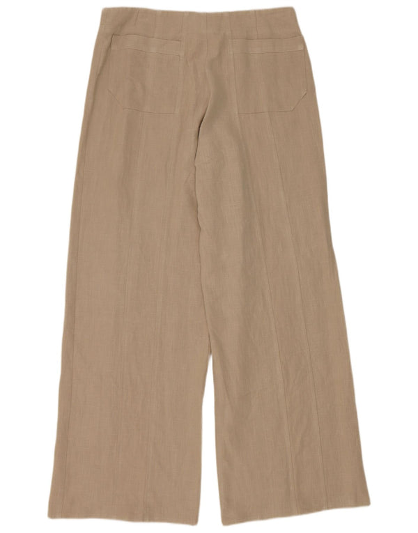 Vintage Damen Freizeithose mit weitem Bein IT 42 Medium W32 L32 Beige Ramie