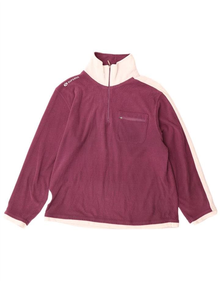 Superga Herren-Fleecepullover mit Reißverschluss am Hals, mittelgroß, Burgunderrot, Farbblock