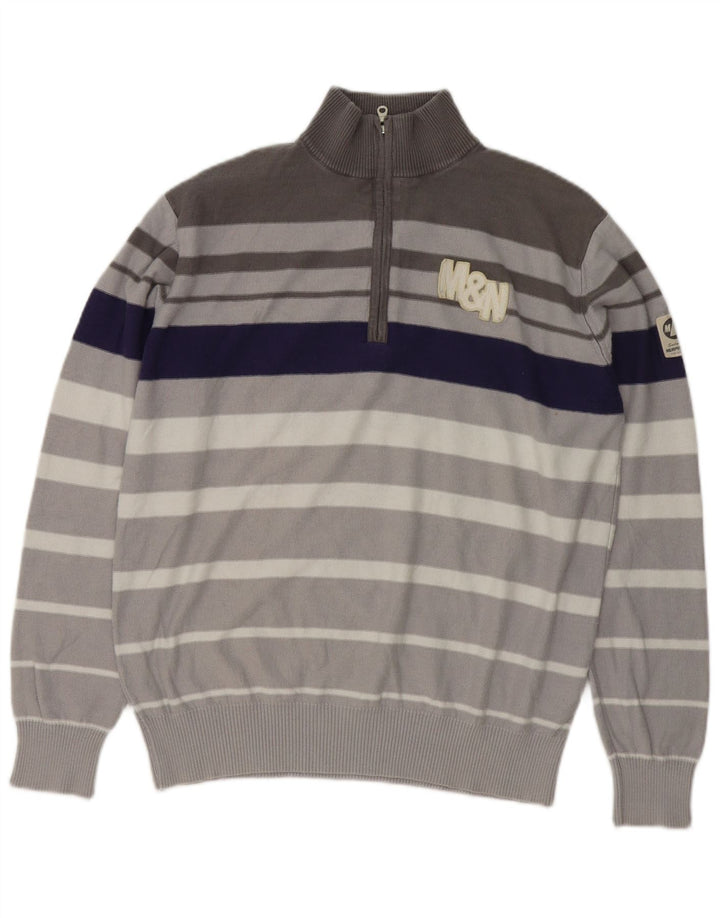 MURPHY & NYE Herren-Pullover mit grafischem Reißverschluss und Rundhalsausschnitt, groß, Grau, Farbblock