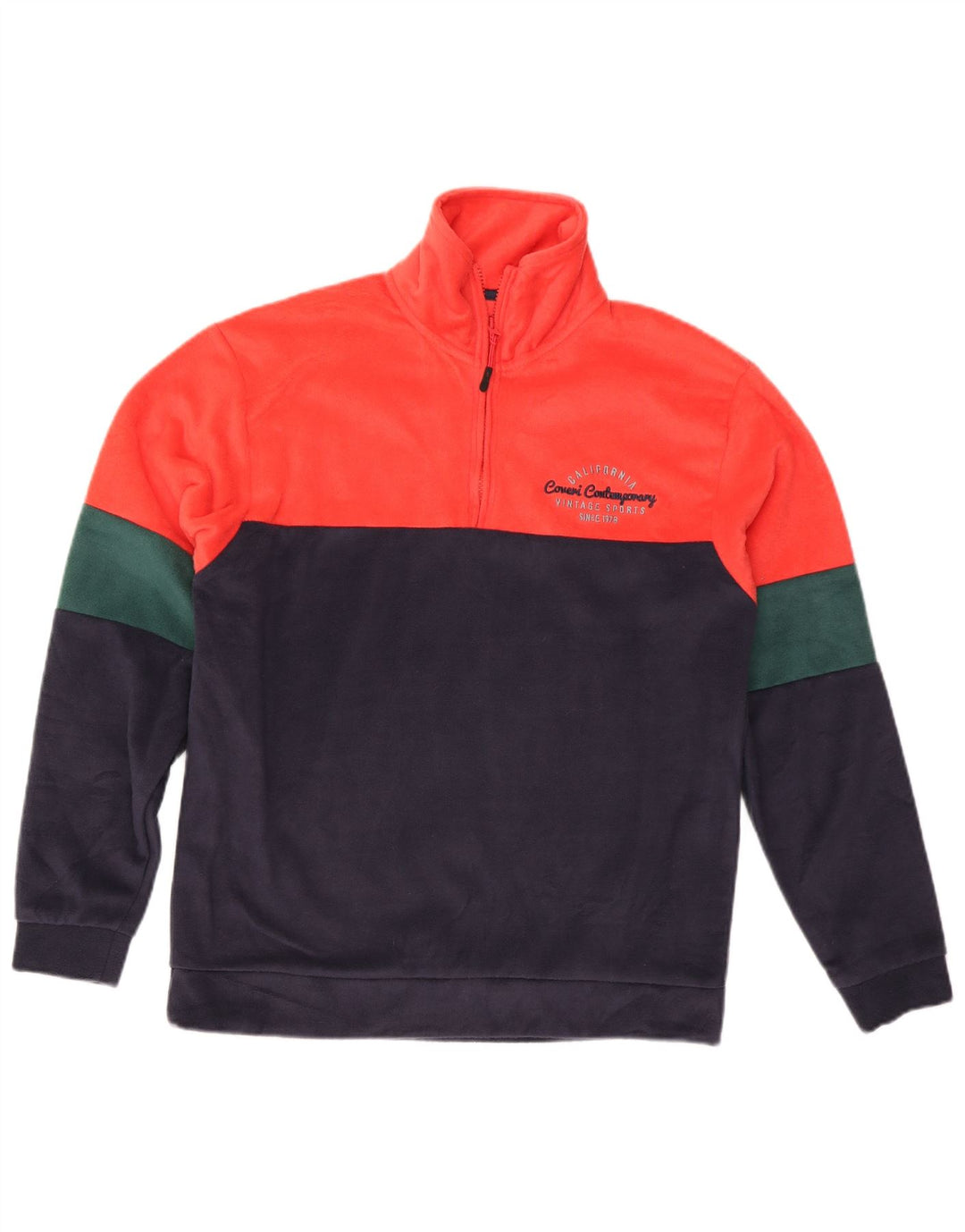 Coveri Herren-Fleecepullover mit Reißverschluss am Hals, mittelgroß, mehrfarbig, Farbblock