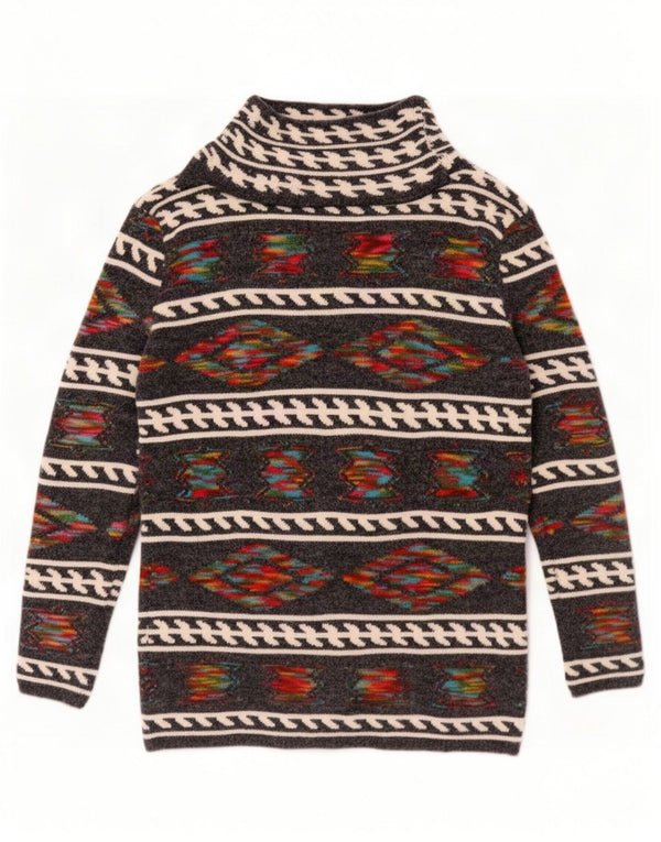 Vintage Damen Wickel-Cardigan-Pullover UK 16 Großes graues geometrisches Acryl