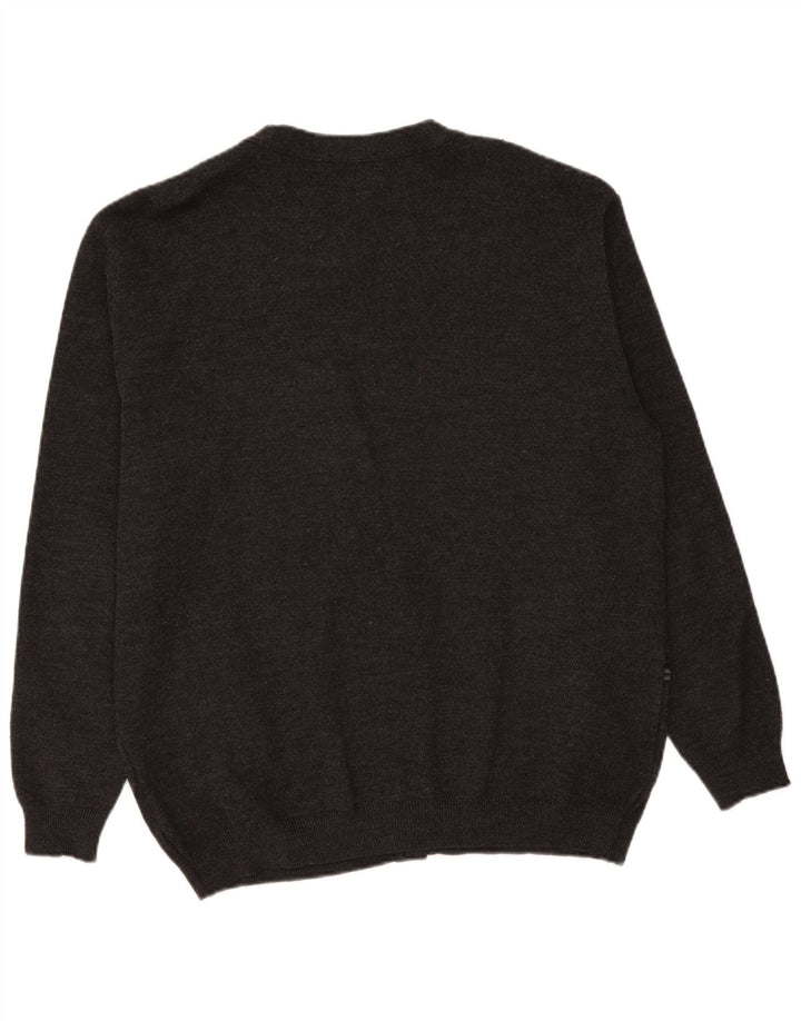 Vintage Herren Cardigan Pullover XL Grau gestreift Wolle