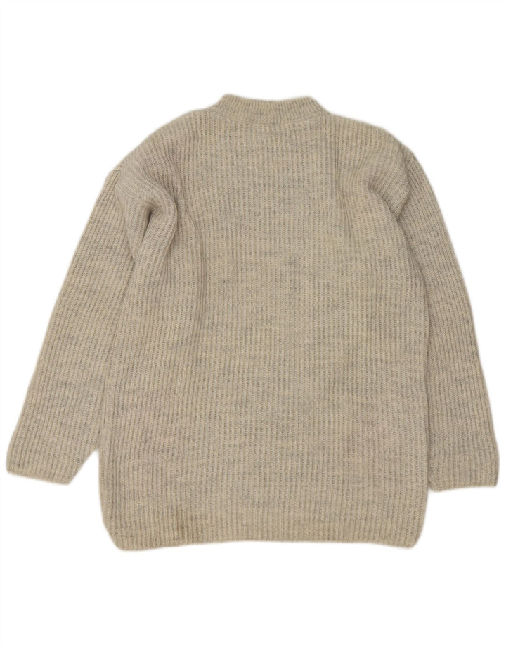 Vintage Herren Rollkragenpullover Pullover Mittelgrau Geometrisches Acryl