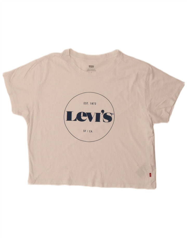Levi's Womens Graphic T-Shirt Top UK 14 Mittelweiße Baumwolle