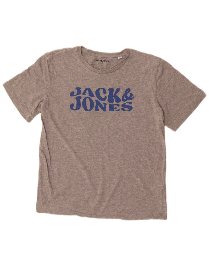 Jack & Jones Herren-T-Shirt mit Grafik, Größe S, grau gesprenkelte Baumwolle